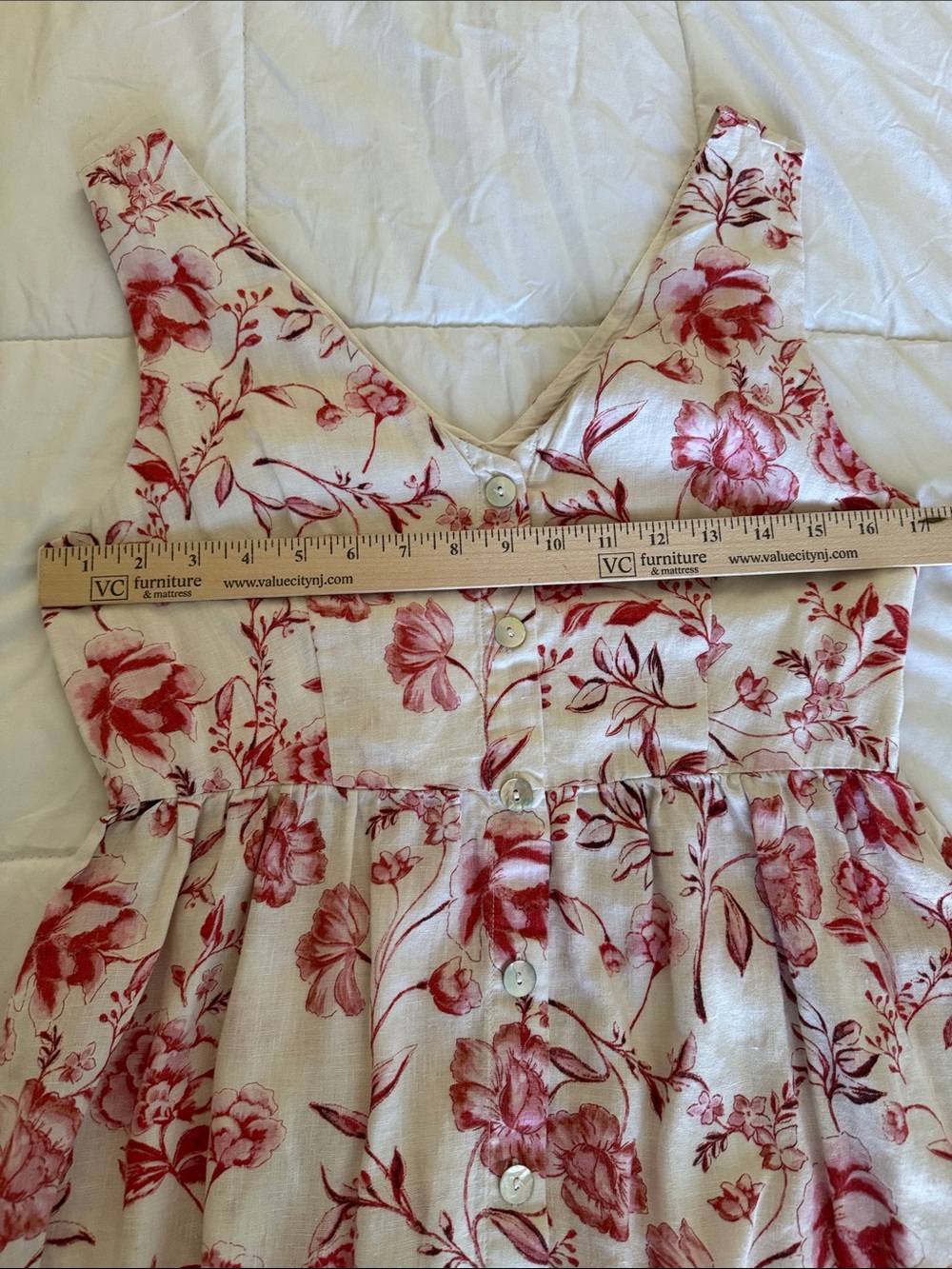 Cynthia Rowley Red Floral Linen Button-Front Dress Pockets Sz 6 - Picture 5 of 5